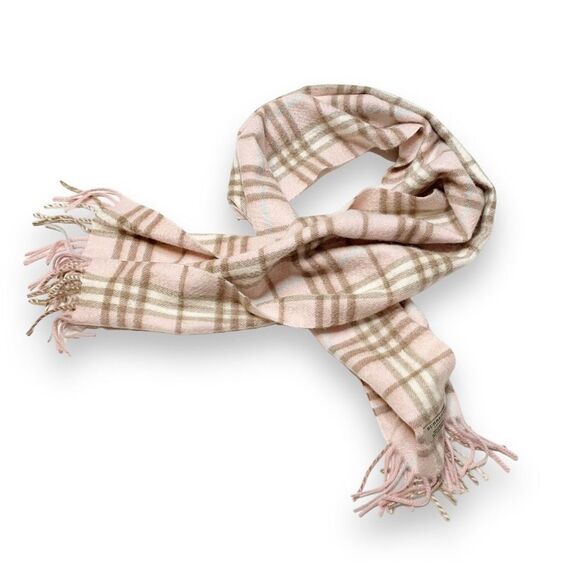 Authentic Burberry 100% Cashmere Pink Nova Check Plaid Fringe Scarf 12 x 55” - Picture 1 of 5